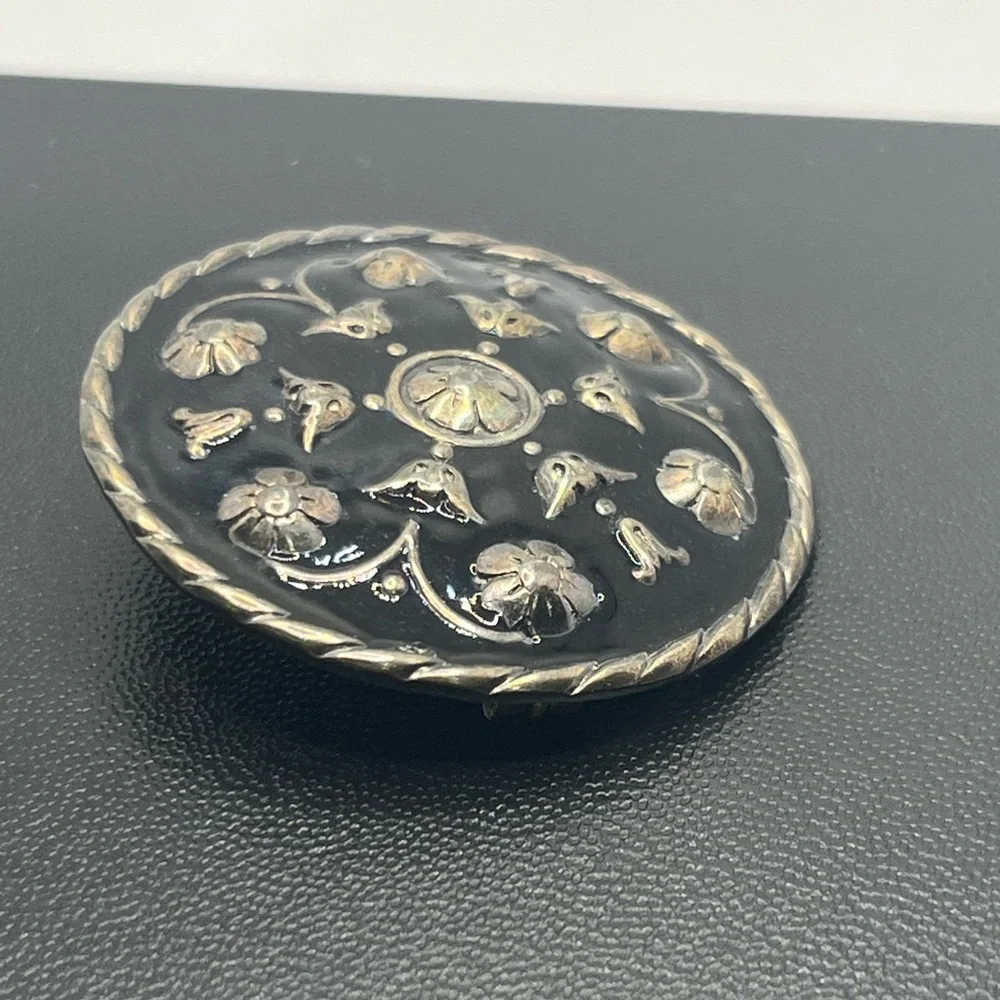 Andresen & Scheinpflug Norway vintage Sterling Silver Black Enamel Brooch pin - Picture 7 of 16